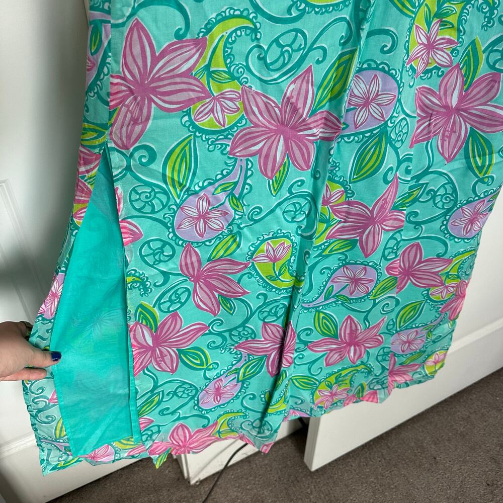 Vintage Lilly Pulitzer (M) Teal Kaftan Maxi Dress / Resortcore Coverup Preppy - Picture 6 of 10